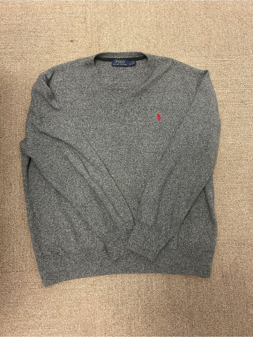 Polo Ralph Lauren 100% Cotton V Neck Sweater Gray Heather Red Pony Large